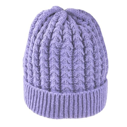 Humble Hilo Knit Hats Beanies for Women Winter Pom Beanie Men or Women Beanies Cable Knit Beanie - color: Lilac