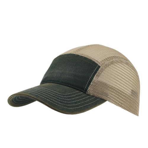 The Vintage Year Distressed Cotton Unstructured Soft Mesh Breathable Adjustable Dirty Wash Dad Hat Trucker Baseball Cap - color: Dirty Wash Camper Mesh Dark Green/Khaki