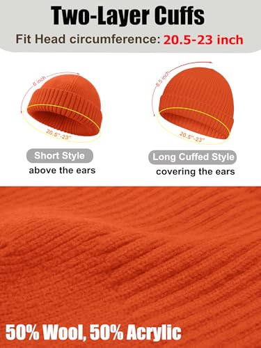 Wool Short Fisherman Beanie for Men Women Double Cuffed Skull Caps - color: 1pcs-orange