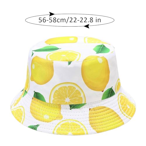 Unisex Bucket Hat Beach Sun Hat Aesthetic Fishing Hat for Men Women Teens, Reversible Double-Side-Wear - color: Lemon White