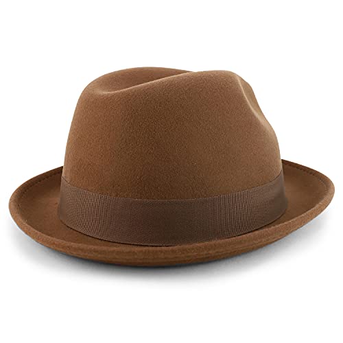 Armycrew Classic 100% Wool Felt Fedora with Feather Fits Upto 2XL - color: Pecan, size: XX-Large