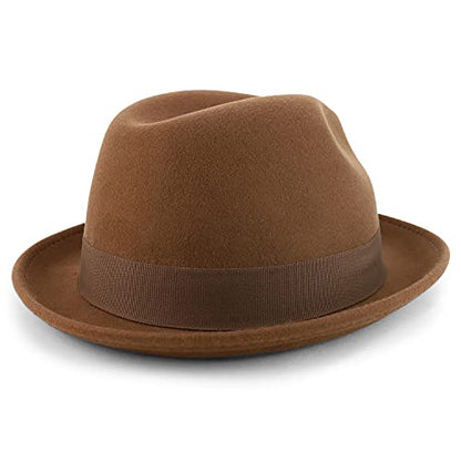 Armycrew Classic 100% Wool Felt Fedora with Feather Fits Upto 2XL - color: Pecan, size: XX-Large