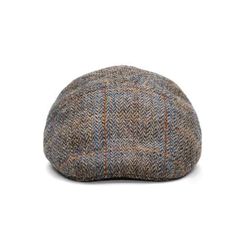 Sterkowski Ivy Five | Harris Tweed Flat Cap for Men and Women | Classic Elegant Warm 5 Panels Ivy - color: Brown/Blue Check, size: 7 1/4