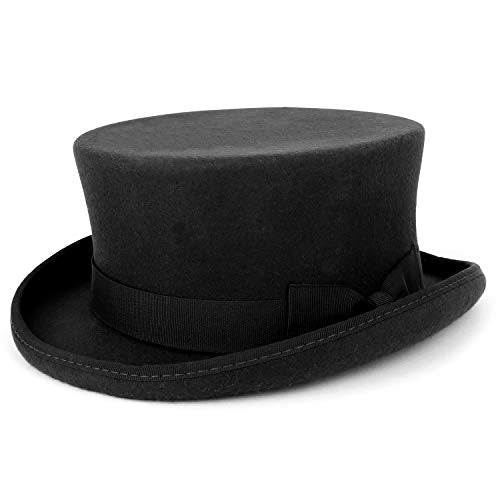 Armycrew Men's 100% Wool Felt Classic Genuine Top Hat with Grosgrain Band - color: Black, size: Large