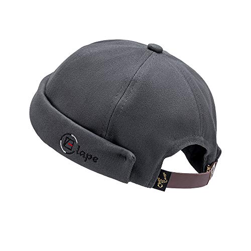 CLAPE Thick Cuff Brimless Caps for Men Washed Cotton Retro Worker Hat Rolled Cuff Harbour No Visor Sailor Fisherman Leon Hat - color: Og01-gray