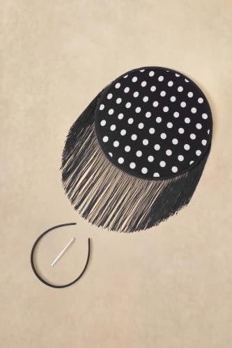 Coucoland Polka Dot Fascinators Hats for Women Flat Derby Hat with Tassels - color: Black