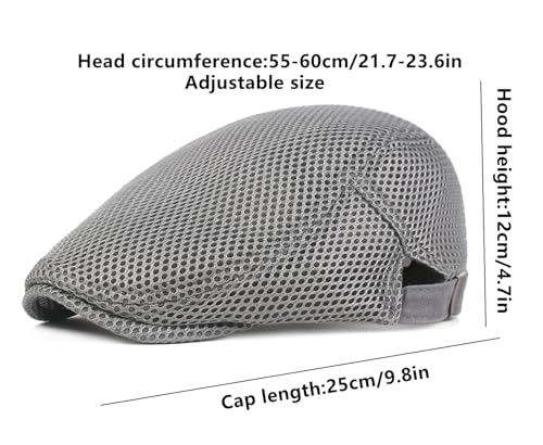 DIYDECAL Mens Breathable Mesh Summer Hat Adjustable Newsboy Beret Ivy Cap Cabbie Flat Cap - color: Light Grey