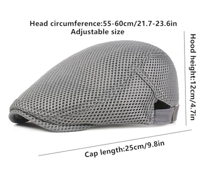 DIYDECAL Mens Breathable Mesh Summer Hat Adjustable Newsboy Beret Ivy Cap Cabbie Flat Cap - color: Light Grey