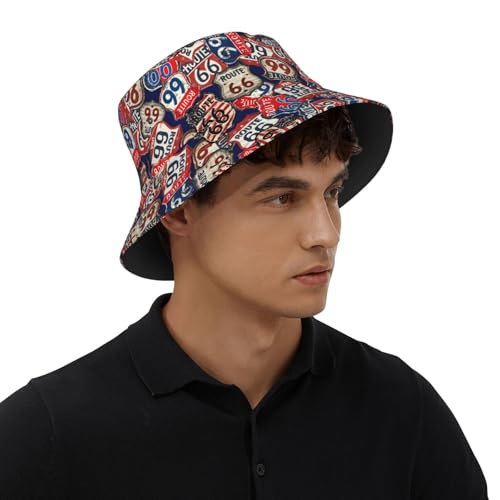 Bucket Hat for Men Women Packable Sun Hats Fisherman Outdoor Summer Travel Hiking Beach Caps - color: Route 66
