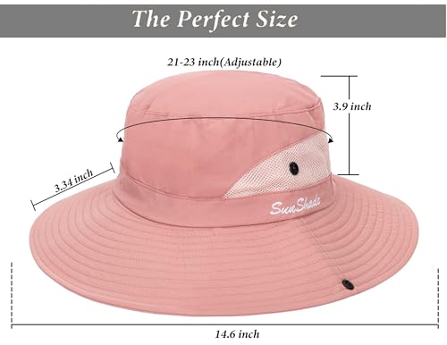 Women's Outdoor-UV-Protection-Foldable-Sun-Hats-Wide-Brim Hat Ponytail-Hole - color: Pure Pink