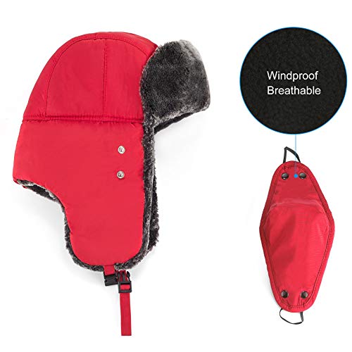 mysuntown Winter Hats for Women Men Trapper Ushanka Hat with Ear Flaps - color: Red