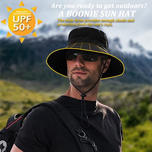 Sun Hats for Men Women, Fishing Hat UV Protection Wide Brim Bucket Hats Foldable Boonie Hat for Hiking Camping Safari - color: Black