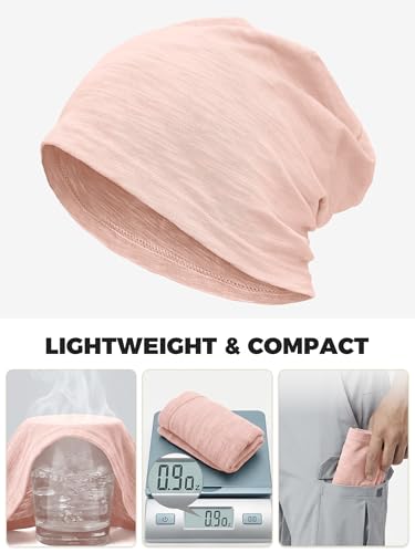 ROYBENS Lightweight 100% Cotton Slouchy Summer Beanie Men Women, Chemo Cap - color: 2pcs Pink + Purple, size: Medium