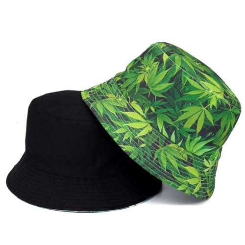 Punk Black Green Red Leaf Weed Fisherman Caps Bucket Hats Hip Hop Gorro Outdoor Men - color: Green