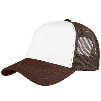 Falari 5-Panel Mesh Baseball Cap, Trucker Hat, Structured Plain Design, Cotton, Adjustable Size - color: 1pk Brown
