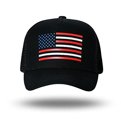 American Flag Trucker Hat - Snapback Hat, Baseball Cap for Men Women - Breathable Mesh Side, Adjustable Fit - for Casual Wear - color: Black/Us