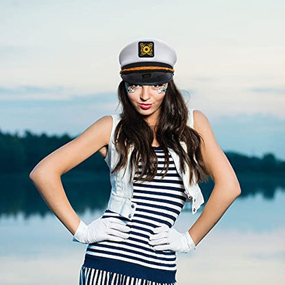 8 Pieces Captain Hats Adjustable White Sailors Navy Marine Admiral Caps for Yacht Theme Party Costume Accessory - color: Style 1
