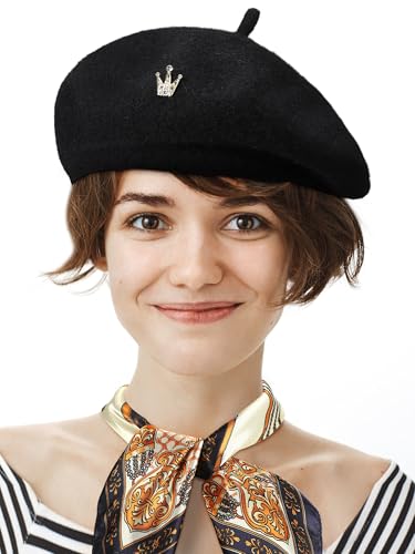 3 Pcs Beret Hats for Women - color: Black