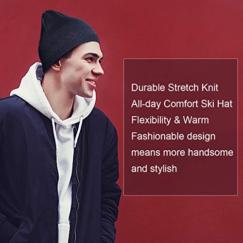 Mens Winter Warm Knitting Hats Plain Skull Beanie Cuff Toboggan Knit Cap - color: Grey
