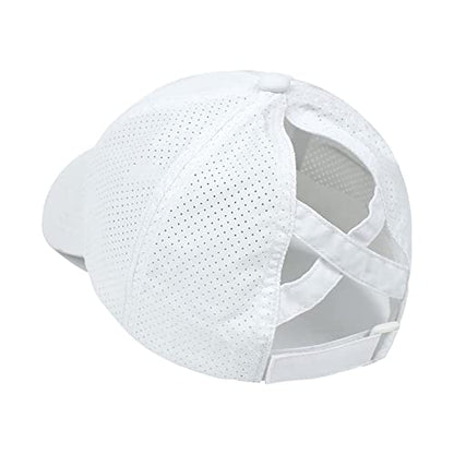 Womens Criss Cross Ponytail Hat Quick Drying Baseball Cap Sun Hats UV Protection Sport Cap - color: White