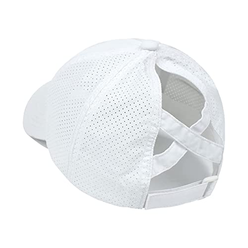 Womens Criss Cross Ponytail Hat Quick Drying Baseball Cap Sun Hats UV Protection Sport Cap - color: White With Heart