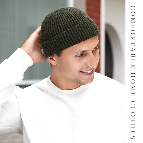 Fisherman Beanie for Men Knit Trawler Beanie Short Cuffed Watch Cap for Men Women - color: Green