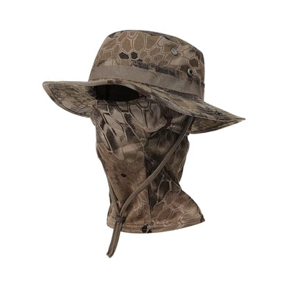 Boonie Hat with Balaclava Face Mask - UV Protection Wide Brim Sun Hat, Adjustable & Foldable for Hunting Fishing Outdoor - color: Python Yellow