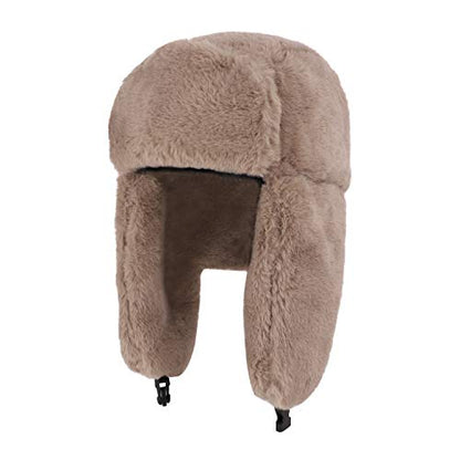 Adults Winter Cozy Plush Ushanka Russian Hat Windproof Full Hood Earflap Hat Warm Cold Proof Ski Hunting Cycling Trapper Hats - color: Khaki