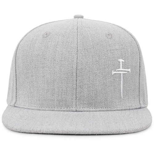 Christian Hats for Men Women - Cross Faith Flat Snapcback Hats - Religious Gifts for Thanksgiving Christmas - color: Grey/Cross White