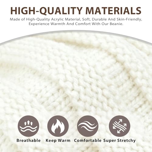 ZOORON Womens Winter Hat Slouchy Beanies for Women Cable Knit Beanie Hats - color: 1pack- White