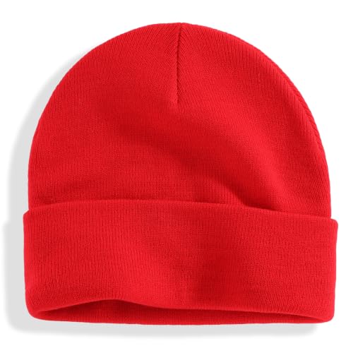 Connectyle Men's Cuffed Beanie Hat Double Layer Knit Winter Watch Cap - color: Red