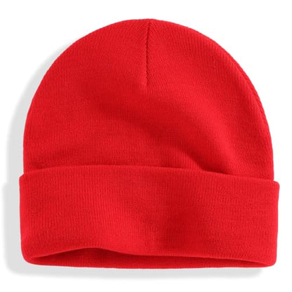 Connectyle Men's Cuffed Beanie Hat Double Layer Knit Winter Watch Cap - color: Red