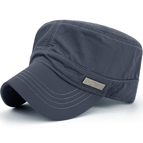 Loneshark Water Resistant Military Hat Quick Dry Cadet Cap Army Flat Top - color: Rectangle-logo-grey