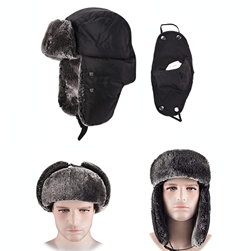 Kids Winter Trapper Ski Hat Warm Faux Fur Trooper Hat Thick Russian Ushanka Ski Cap Mask Fleece Ear Flaps Hunting Hats