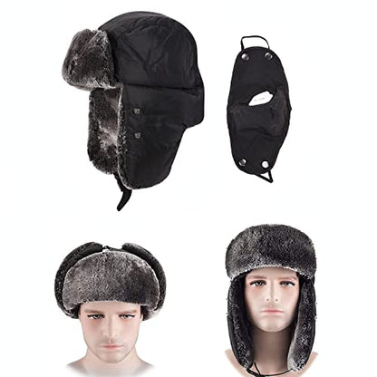 Kids Winter Trapper Ski Hat Warm Faux Fur Trooper Hat Thick Russian Ushanka Ski Cap Mask Fleece Ear Flaps Hunting Hats