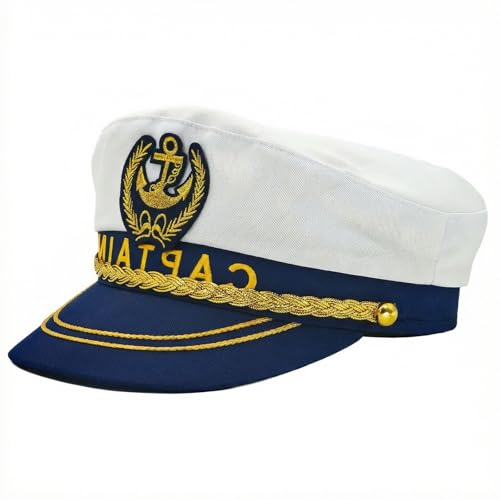 Captain Hat for Adults, Adjustable Sailor Hat, Navy, Nautical and Halloween Party Costume Accessory - color: White