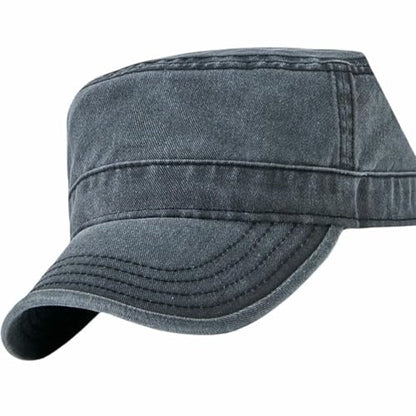 Denim Wash Military Cadet Cap Dad Casual Army Flat Top Sun Hat Big Head Men Women Large Baseball Caps M XL - color: Black