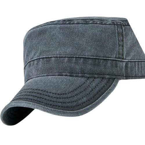 Denim Wash Military Cadet Cap Dad Casual Army Flat Top Sun Hat Big Head Men Women Large Baseball Caps M XL - color: Black