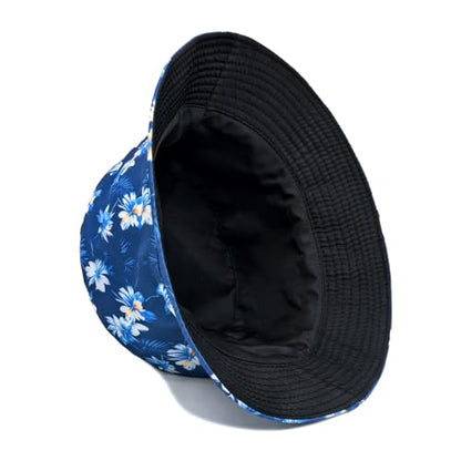 Quanhaigou Reversible Printed Bucket Hat,Summer Beach Outdoor Cap - color: Hibiscus Flower