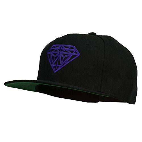 Big Diamond Outline Embroidered Flat Bill Black Cap - color: Purple