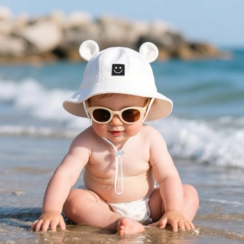 Baby Bucket hat Cute Infant Bear Sun Hat Summer Girls Boys Cap - color: White