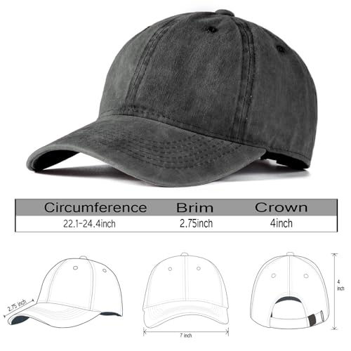 Edoneery Baseball Cap for Men and Women, Low Profile Washed Cotton Dad Hat - color: Dark Gray