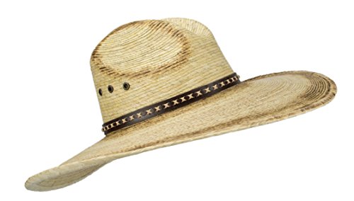 Sombreros de Hombre De Palma, Burnt Stain Big Brimmed Western Mexican Palm Leaf Sombrero Buffalo Bill Sharpshooter Cowboy Hat, Flex Fit Natural, Large