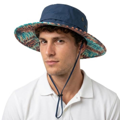 Waterproof UPF 80+ Oversized Bucket Hat for Men with Big Heads - color: Blue/Palm Leaf, size: X-Large-XX-Large