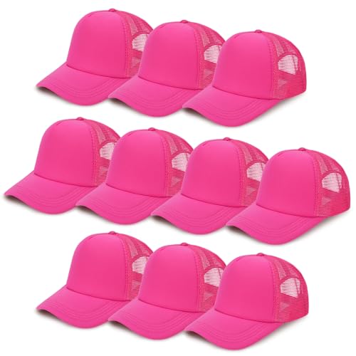 Ultrafun 10 Pack Trucker Hat Mesh Sublimation Blank Hats Adjustable Baseball Caps Hats for Men Women - color: Rose Red