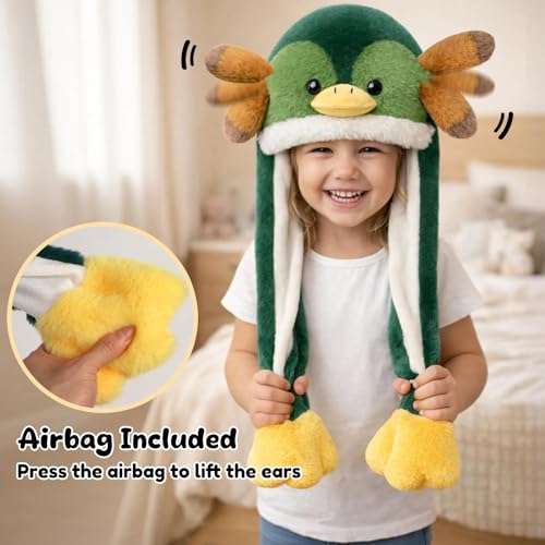 Moving Ear Hat, Soft Funny Animal Hats Jumping Beating Plush Caps Holiday Cosplay Dress Up Gift for Adult - style: Mallard