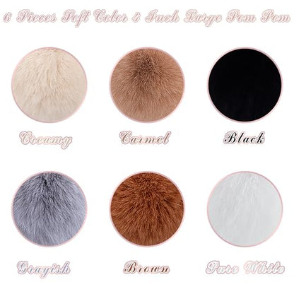 BQTQ 6 Pcs 4 Inch Large Faux Rabbit Fur Pom Poms with Elastic Loop (Soft) - color: Soft Color