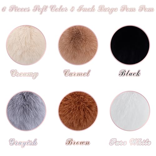 BQTQ 6 Pcs 4 Inch Large Faux Rabbit Fur Pom Poms with Elastic Loop (Soft) - color: Soft Color