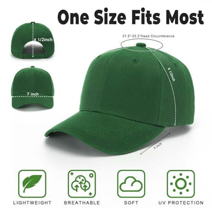 ZH Plain Adjustable Baseball Cap - Lot of 12 Unisex Blank Design Caps - color: Grass Green