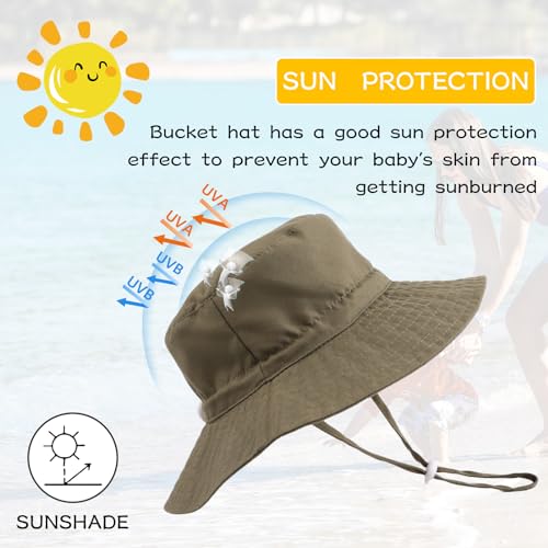 Peecabe Summer Baby Sun Hat for Boys Girls UPF 50+ Wide Brim Toddle Bucket Hat Adjustable Baby Beach Cap 0-8 Years - color: A-army Green, size: 0-6 Months